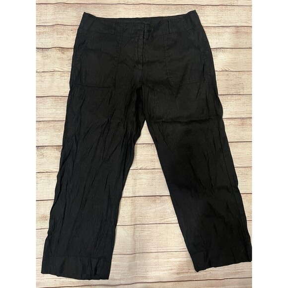 Ann Taylor LOFT Pants Black Linen Blend Chino Pockets Beachy Business Casual 12 - Picture 1 of 6